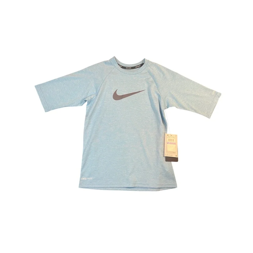 Nike Swim Boys Dri-FIT Rash Guard Blue UPF 40+ NESSA825 Size Medium M 10-12